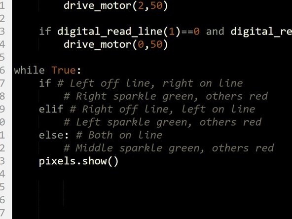 You may have thought the last program didn't look quite right - as the robot moved over the line, two Sparkles changed at once!