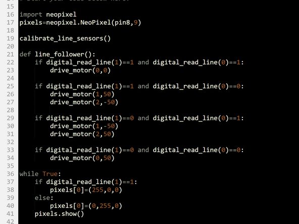 Let's use the outer two Sparkles (0 and 2) to show the state of the two infrared sensors.