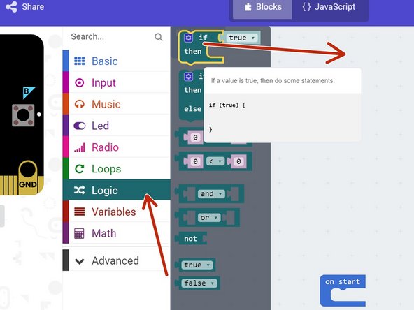 Using inputs is slightly more complicated - the micro:bit needs to make a decision on what to do, based on the input.