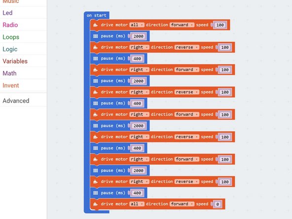 It should like something like the example in the picture, but your 'pause' blocks will be different.