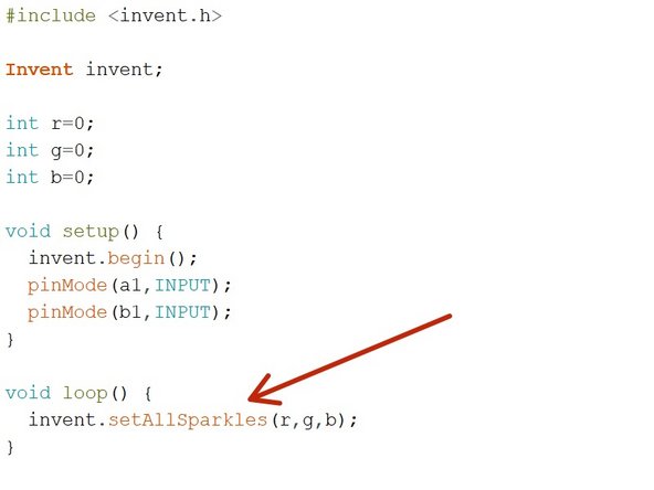 Our program needs to always be updating the colour of the Sparkles, so when the variables change, the Sparkles change too!