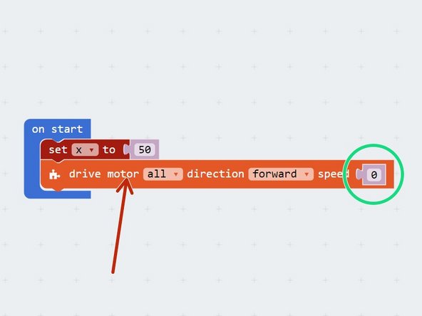 Let's access the number inside our variable, x, and use it to turn on the motors.