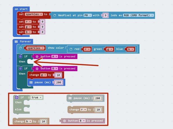 You may have noticed that we have run out of buttons for the third colour, blue - but there is a solution!