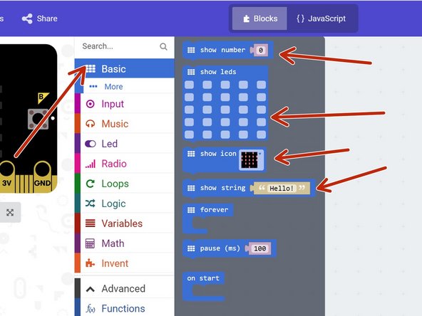 The micro:bit also has an LED screen built into it, which is great for giving feedback as it can show lots of different things.