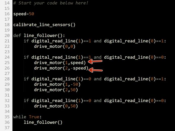 Let's use the variable we have just created to set the motor speeds!