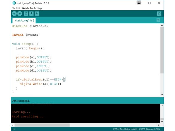 Make the program in the picture - it tests if the switch is pressed, and then turns on the red LED if it is.