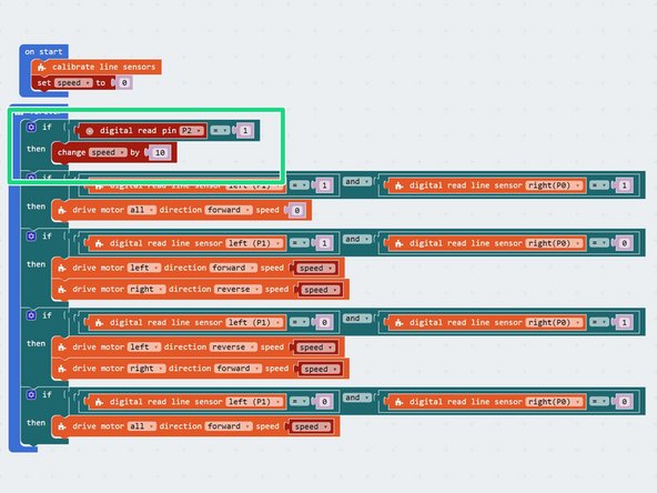 Let's use the first switch connected to P2 to increase the speed.