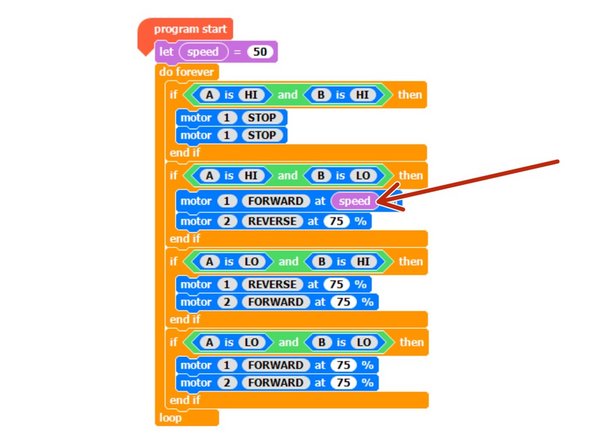 Let's use the variable we have just created to set the motor speeds!