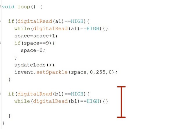 You code should now allow you to cycle the green LED by pressing the switch!