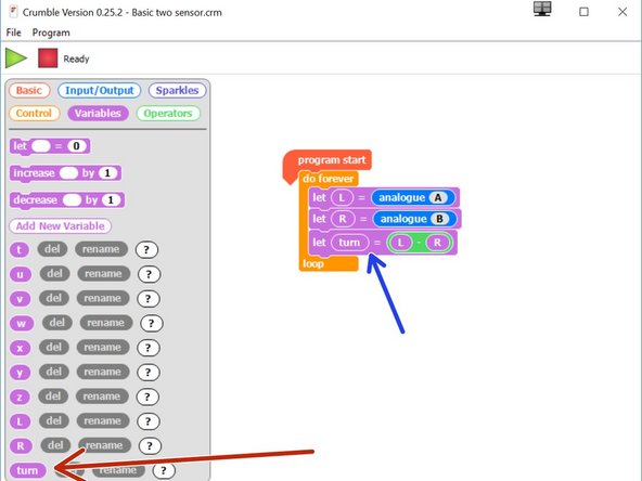 The larger the difference between L and R, the further the robot is from the line so the more we need to turn.