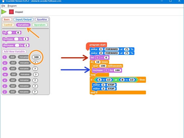 We now need to add a variable that acts as a counter - it will count how many milliseconds of delay have happened.