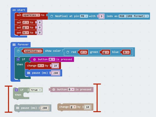 We can now change the amount of red, but we want a colour mixer! Let's add another colour using the other switch.