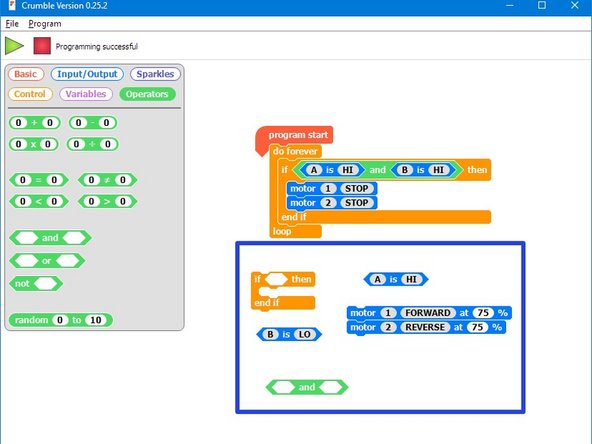 Add some more blocks to check the sensors, and turn right if we are slightly to the left of the track.