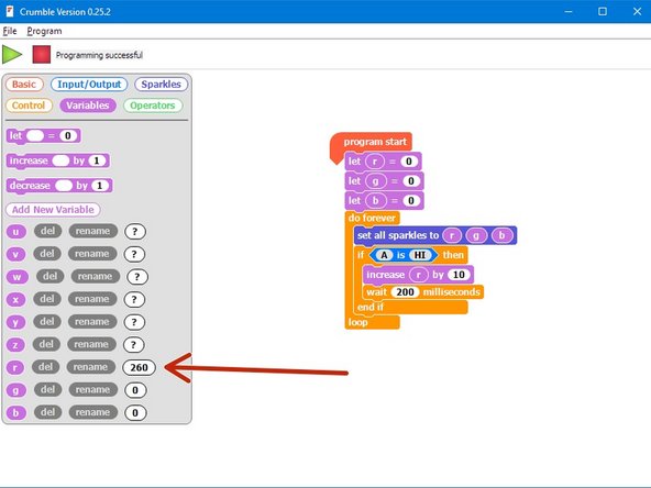 You probably noticed when testing your program that if you press the button enough times, the amount of red seems to start from zero again.