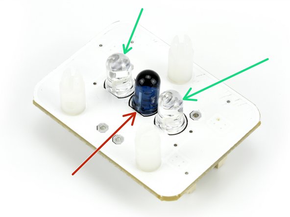 Turn the robot over and look at the bottom of the line sensor. You should see 3 LEDs.