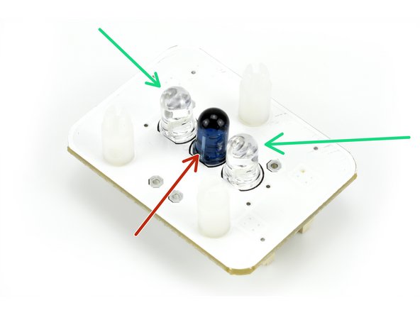 Turn the robot over and look at the bottom of the line sensor. You should see 3 LEDs.