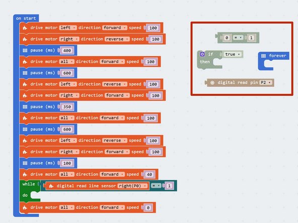 Almost there! Let's add an IF block so our sequence is only triggered when the switch (P2) is pressed.