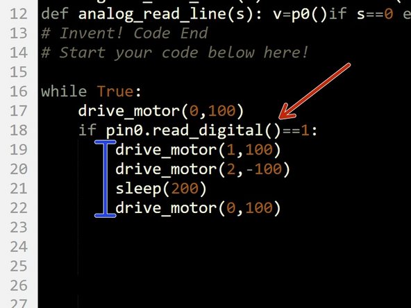 Now we can detect obstacles, let's make our robot turn out of the way and keep trying to go forward: