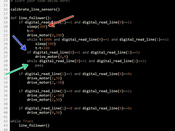 We need to make a few changes to make our code work with the line follower: