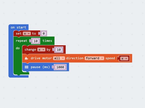 By combining variables and loops, we can program things like acceleration very easily.