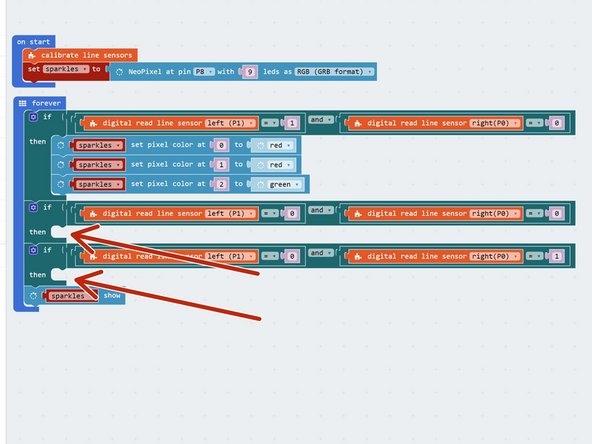 You may have thought the last program didn't look quite right - as the robot moved over the line, two Sparkles changed at once!