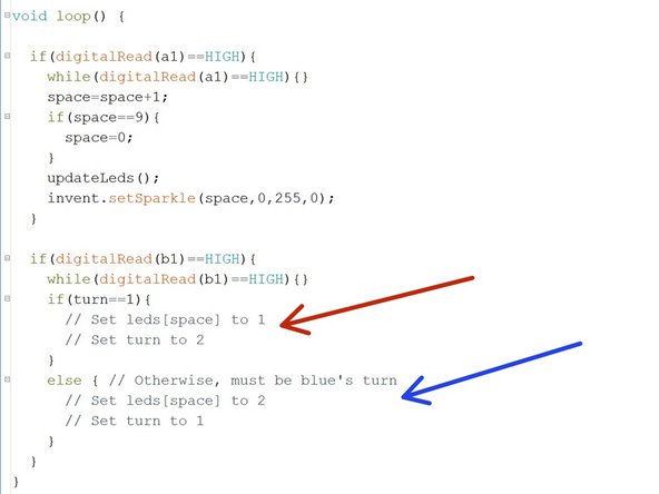 We now need to store the space the player has chosen in the leds array.