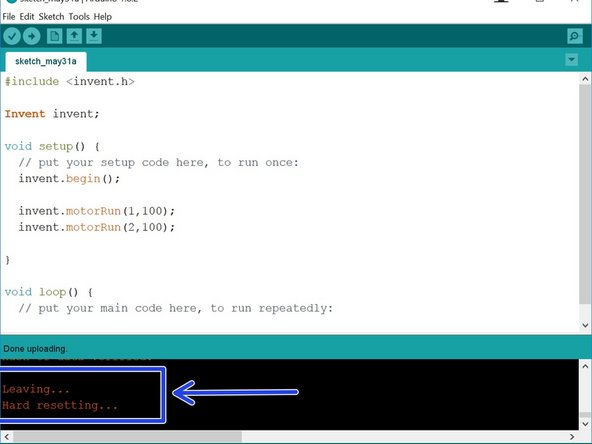 Lots of text will appear in the bottom window - wait until it says Leaving.... Hard resetting..... before unplugging your robot!