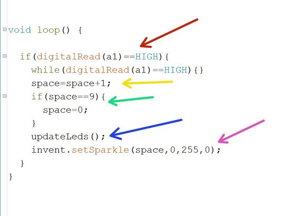 Final step - we want to turn the currently selected LED green, to show the user which space they have selected.