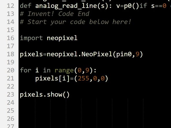 For now, let's test the sparkles by building the simple program in the picture - hopefully they all turn red when you program your robot!