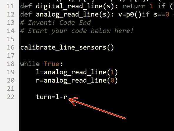 The larger the difference between l and r, the further the robot is from the line so the more we need to turn.