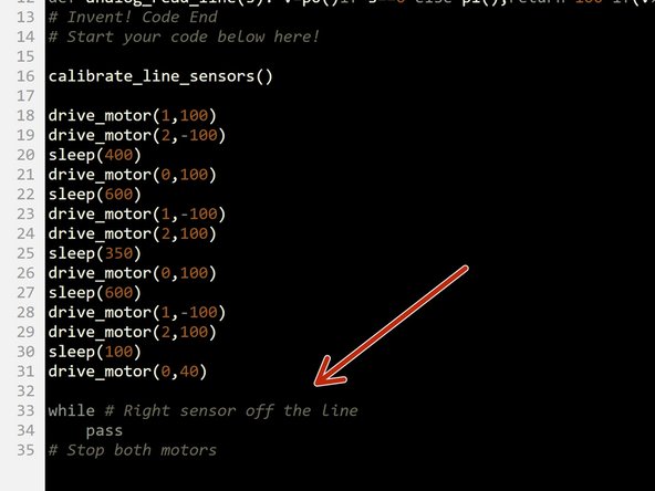 After the robot has driven around the box, it should drive forwards until the right sensor finds the line again.