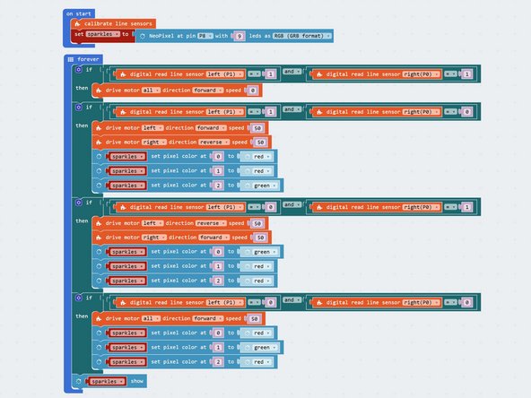 You may have noticed that our Sparkle code and line following code have some very similar IF blocks.
