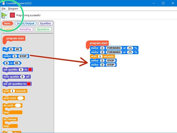 Now let's make a sequence to get the robot to stop after driving forwards for 1 second.