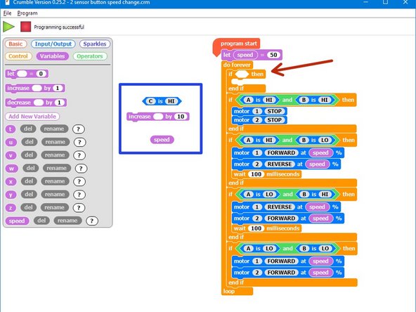 Let's use the first switch connected to C to increase the speed.