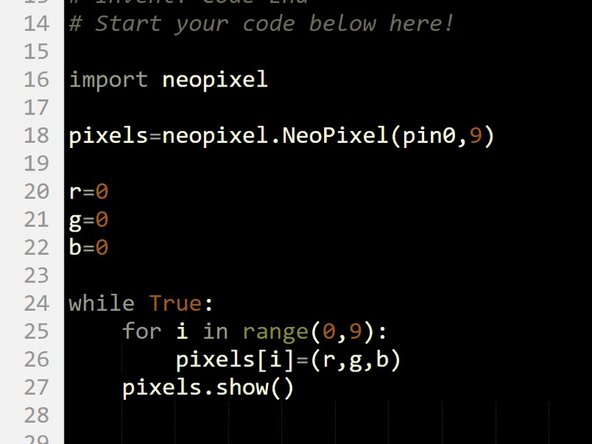 Our program needs to always be updating the colour of the Sparkles, so when the variables change, the Sparkles change too!