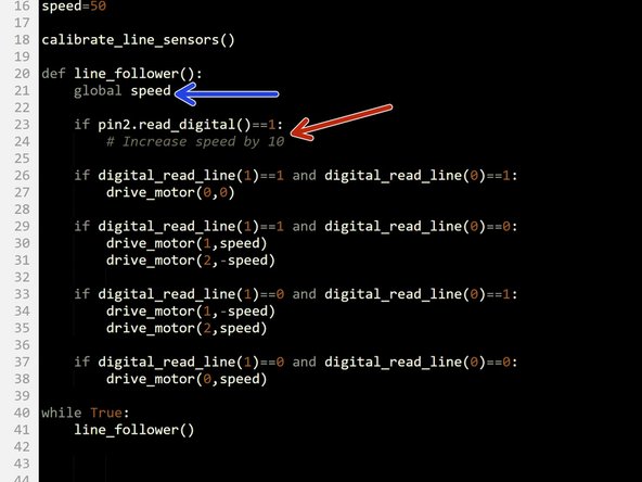 Let's use the first switch connected to P2 to increase the speed.