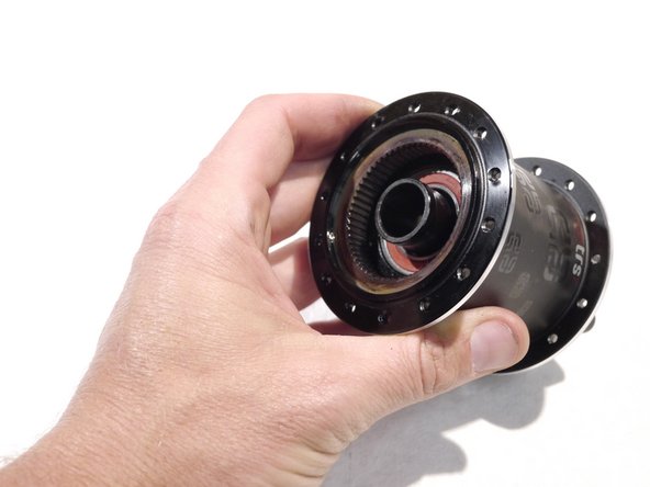 At this point the hub is most of the way apart, you can service bearings, replace worn parts or just clean things up