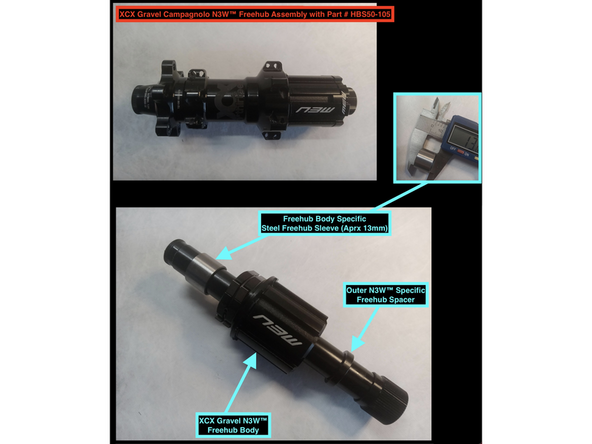 XCX Gravel Freehub Body Sleeves which go between your freehub body and hubshell are specific to freehub model. Please ensure you are using the correct one for your specific freehub as shown in the diagram.