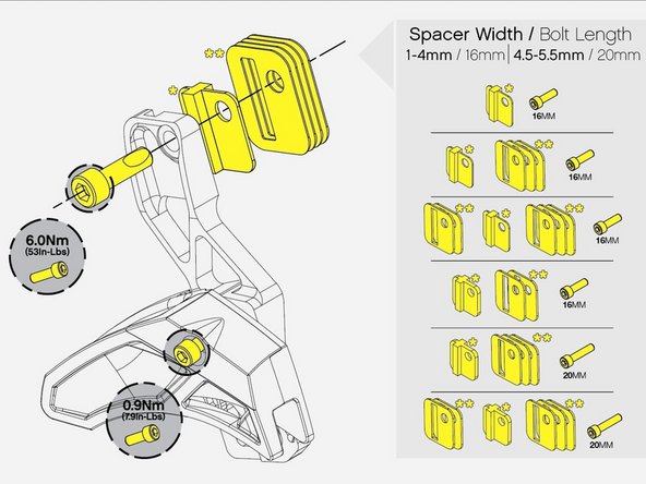 Add the silver spacers under the guide until the split in the chainguide is centered over the chainring