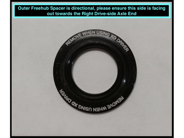 This HG Freehub requires an outer washer/spacer. These are directional and the side shown in the second image should be facing away from your freehub body towards the Driveside (R) Axle-end.