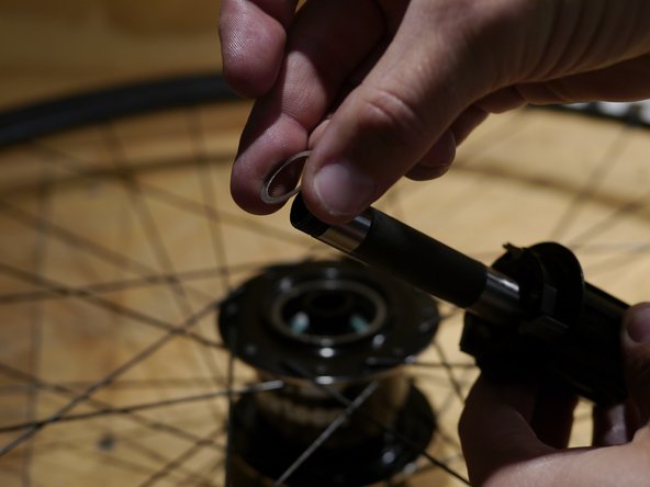 You should now have the axle, freehub spacer (not used with the XD driver), freehub body and freehub shim installed on the axle.