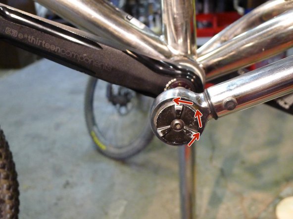 To remove cranks using a self extractor cap, simply turn the 8mm hex screw counter clockwise. This will loosen the bolt, then remove the arm