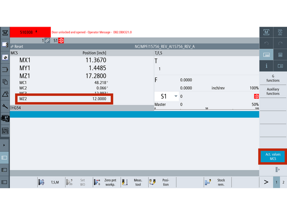 Go to [Machine] and press [Act. values MCS].