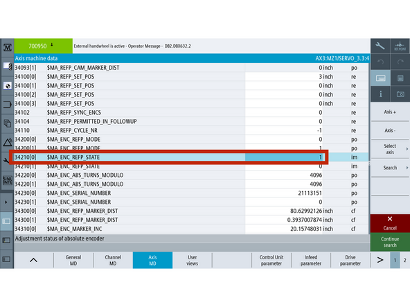 Before continuing, make sure MD34100 has been set correctly in Step 11. This value defines the Z1 position the control will assign during encoder referencing.