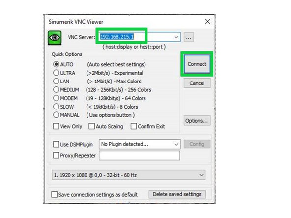 In the VNC Viewer window, enter the following address: