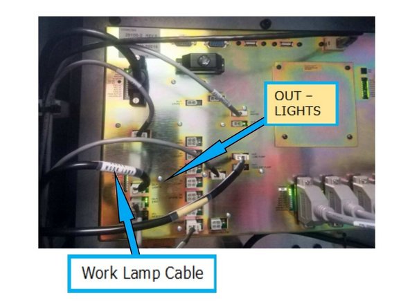 Electric cable plugs into &quot;OUT-LIGHTS&quot; location on the computer module.
