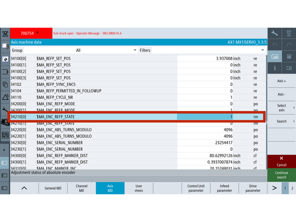 Still on [MX1/SERVO], press [Search], enter 34210, press [OK].