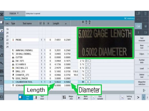 Select [725 – Calibrating tool] as the tool type.