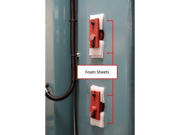 Place foam sheets behind each counterweight bracket against the column to prevent the bracket itself from scratching the column’s paint.