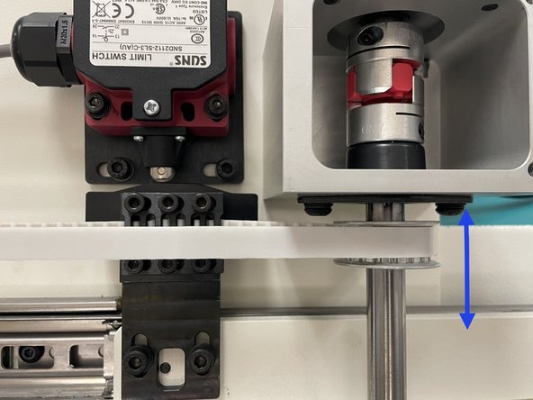 Open the doors all the way, then loosen the left belt bracket and center the belt in the pulley and tighten the screws. Next close the door and adjust the right belt bracket to center the belt in the pulley. Do this for both upper and lower belt brackets. Now open and close the doors to see if the belt tracks in the center of the pulleys.